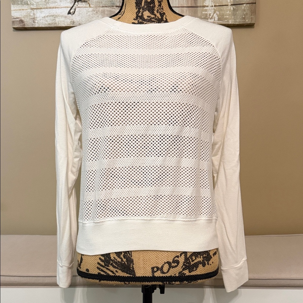 Beyond Yoga White Mesh Long Sleeve Top